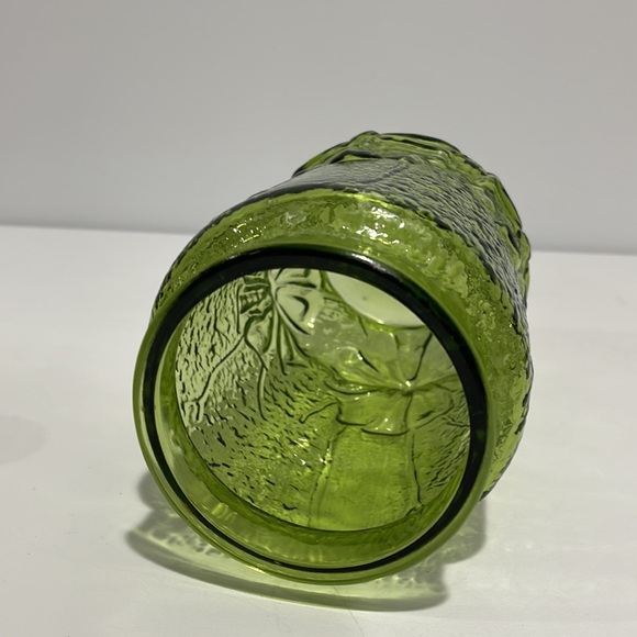 Vintage Avocado Green Anchor Hocking Spring Rain Flower Glass Tall Canister - Picture 9 of 15